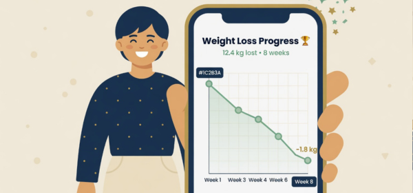 Person tracking weight loss progress on WellMedr app